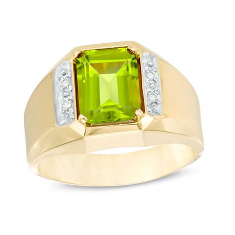 Men S Octagonal Peridot And Diamond Accent Ring In K Gold Online