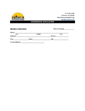 Fillable Online MEMBERSHIP APPLICATION Prosper Int Fax Email Print