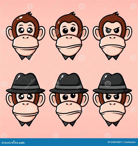 Set Of Facial Expression Monkeys Stock Vector Illustration Of Avatar