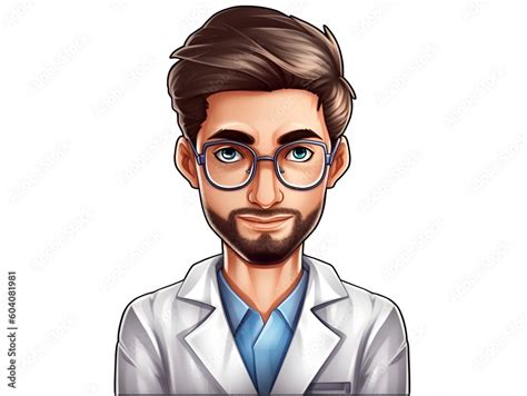 Cartoon Style Avatar Illustration Of A Young Man With Beard And Glasses