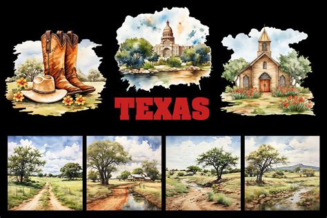 Texas Watercolor Clipart By finedigitalarts | TheHungryJPEG