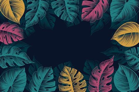 Fondo De Hojas Tropicales Dibujadas A Mano Grabado Vector Gratis