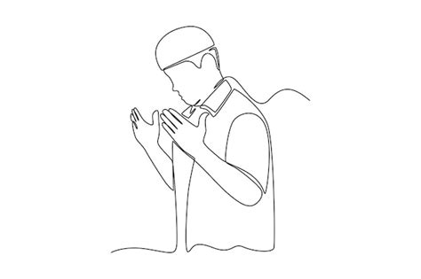 Premium Vector Continuous One Line Drawing Muslim Man Praying With