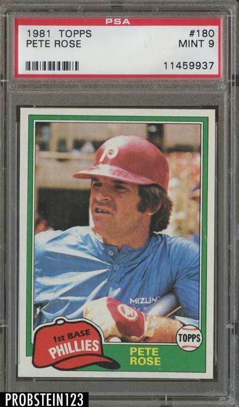 1981 Topps 180 Pete Rose Philadelphia Phillies Psa 9 Mint