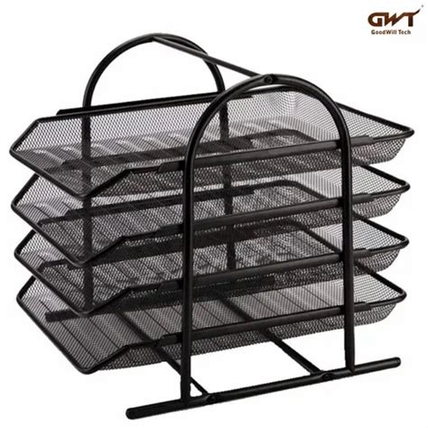 Black Metal Mesh Tier Tray For Office Document Holder Desk Organizer