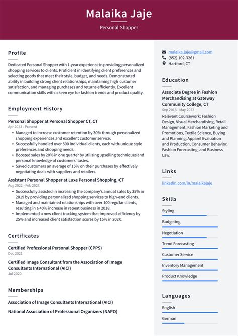 Linkedin Personal Shopper Resume Examples Resumecat