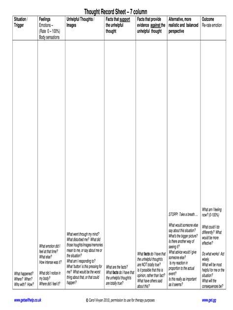 Thought Record Sheet 7 Column Fill Out Sign Online DocHub