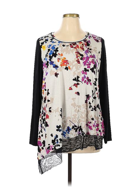 Logo By Lori Goldstein Color Block Floral White Ivory Long Sleeve Top