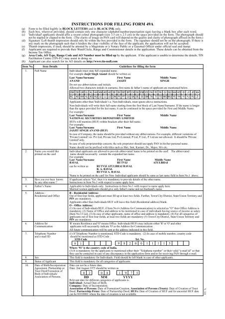 How To Fill Form 49a For Pan Card