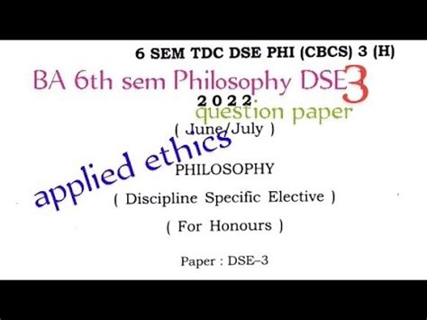 Ba Th Sem Philosophy Dse Question Paper Applied Ethics