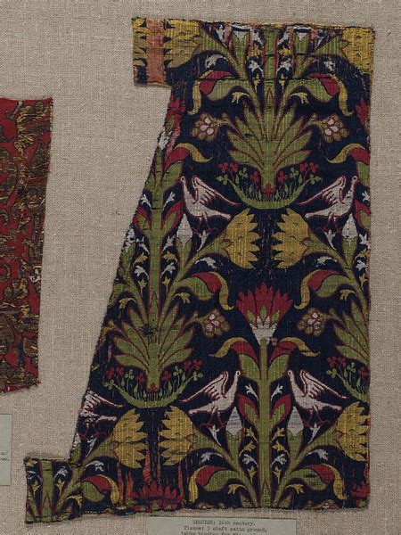 Woven Silk With Lilies And Birds Pattern Spain 15th Century V Bird