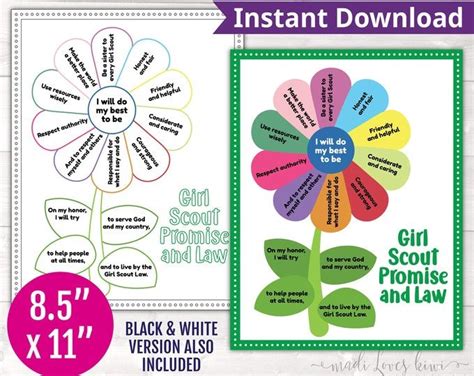 Girl Scout Promise And Law Printable Daisy Girl Scout Daisy Petals