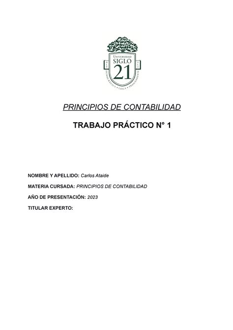 TP N1 Principios De Contabilidad PRINCIPIOS DE CONTABILIDAD TRABAJO