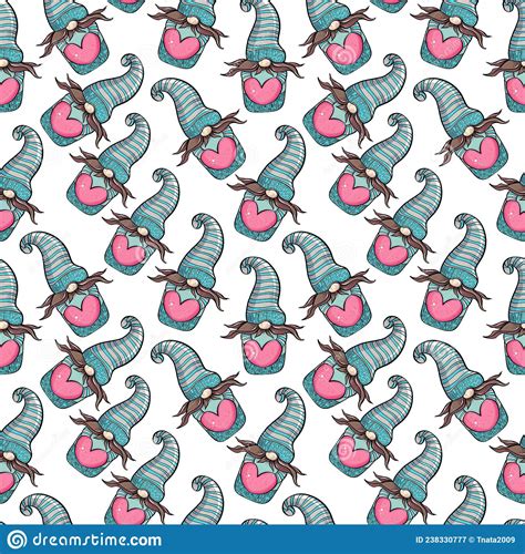 Seamless Pattern Illustration Of A Gnome With A Beard In A Hat New