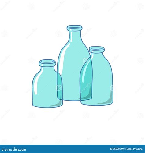 Three Empty Glass Bottles Drawn In A Cartoon Style Stock Vector Illustration Of Storage