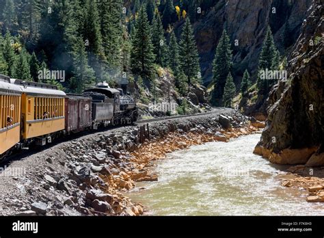 Durango And Silverton Narrow Gauge Railroad Steam Train In The Animas