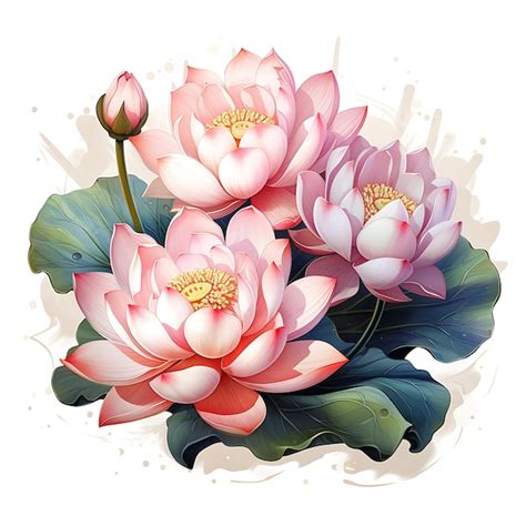 Aquarela De Flores De Loto Rosas O Blancas Flores De Loto Que