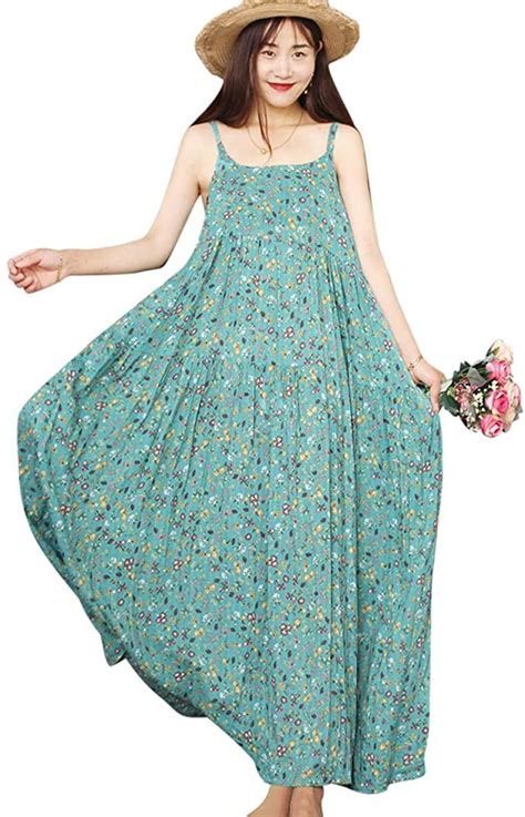 Yesno Summer Dresses For Women 2022 Casual Loose Bohemian Floral Dress With Pockets Spaghetti