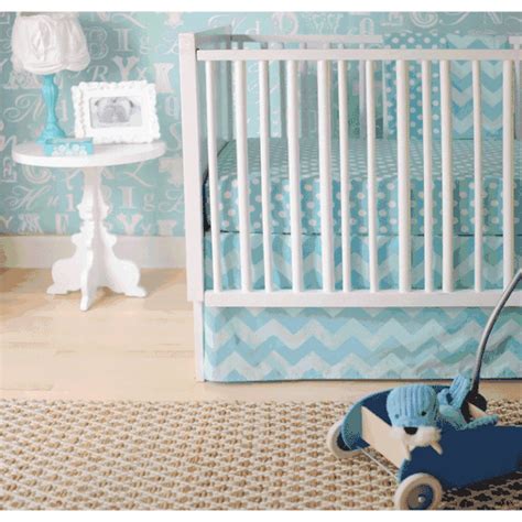 New Arrivals Zig Zag Aqua Piece Baby Crib Bedding Set