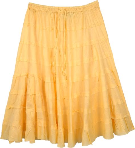 Buttercup Yellow Tiered Short Skirt In Cotton Short Skirts Yellow