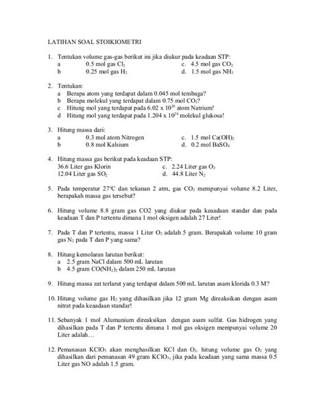 Contoh Soal Hukum Dasar Stoikiometri Hukum 101