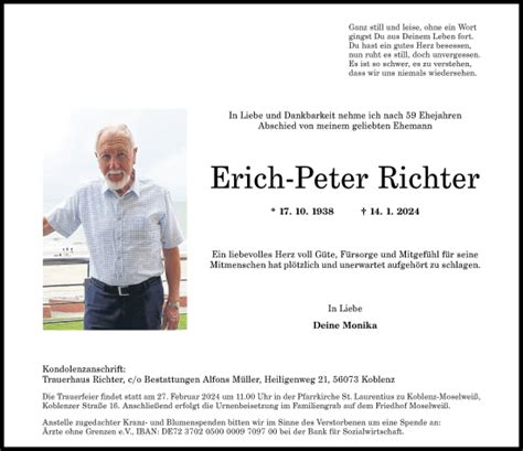 Traueranzeigen Von Erich Peter Richter Rz Trauer De