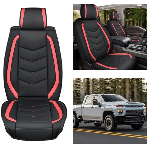 Silverado 2500 Waterproof Leather Front Seat Covers Black And Red 07 25 Silverado 2500 Hd