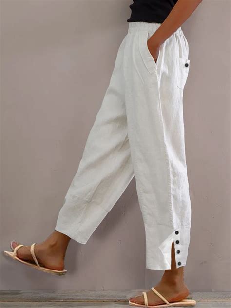 Chicmyloose Buttoned Cotton And Linen Linen Pants Linen Pants Outfit