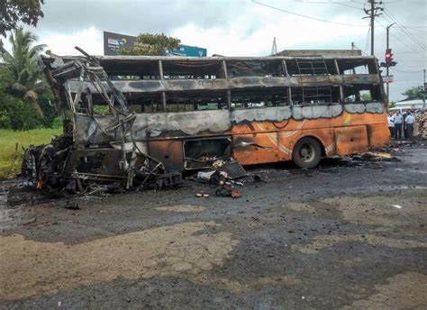 12 Charred To Death 43 Injured As Bus Catches Fire After Hitting Truck In Nashik