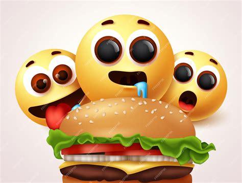 Premium Vector Emojis Hungry Of Burger Character Vector Design Emoji