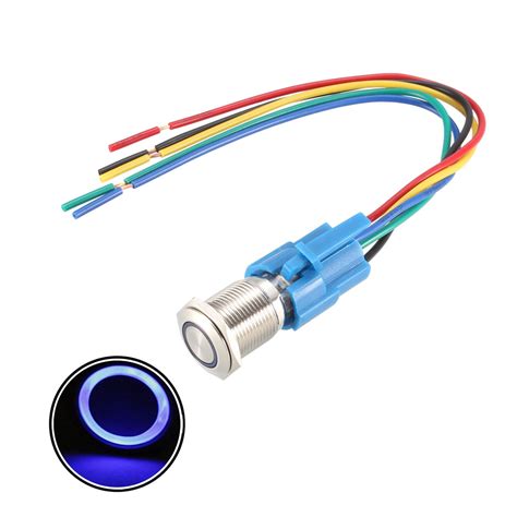 Uxcell Momentary Push Button Switch 16mm Mounting 1NC NO 12V Blue