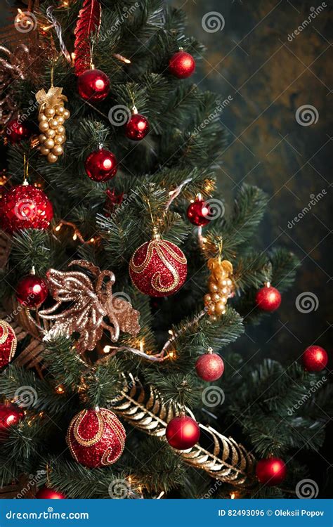 Red and Yellow Christmas Tree Decorations Stock Photo - Image of merry ...