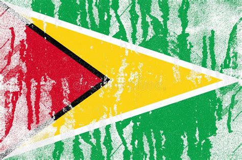 Guyana Flag Painted On Old Distressed Concrete Wall Background Stock