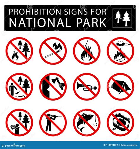 Set Of Prohibition Signs For National Park Stock Vector Illustration