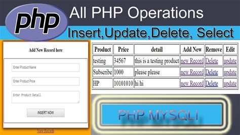 Insert Update Delete In Php Mysql Php Mysql Select Insert Update