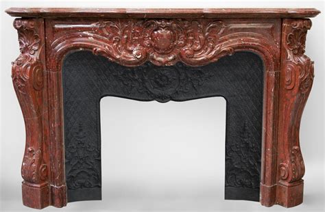 Very Beautiful Antique Louis Xv Style Opulent Fireplace Made Out Of Red