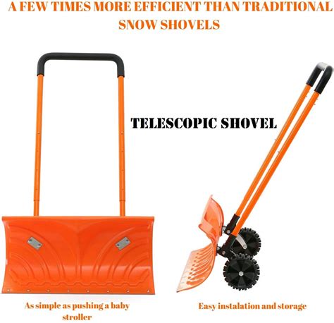 Snow Plow Shovel Pusher with Wheels – Snow Removal Tools for Driveway ...