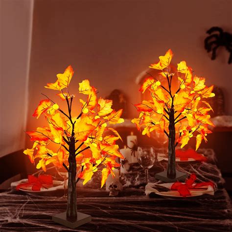 Turnmeon Thanksgiving Fall Decor 2 Pack 242ft Lighted Maple Tree