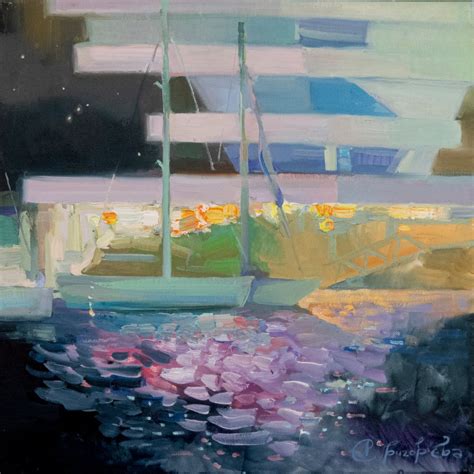 Night At Port Of Valencia Oil Painting By Anastasiia Grygorieva Artfinder