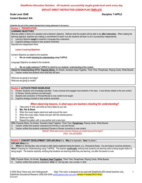 Direct Instruction Lesson Plan Math