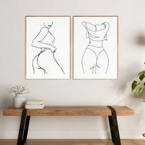 Woman Line Art Print Female Figure Line Art Set Naked Woman Wall Art