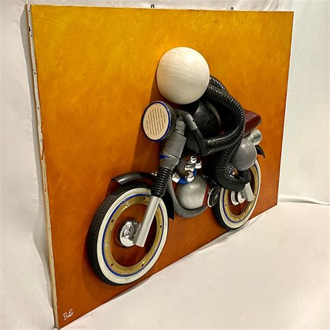 Contemporary Italian Found Objects Recycled Art Sculpture Of A Biker