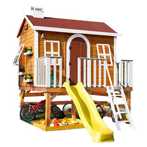 Green House Cabane Enfant Bois Sur Pilotis Avec Toboggan Super Aldea