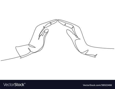 Hands Protect Continuous One Line Drawing Hand Vector Image