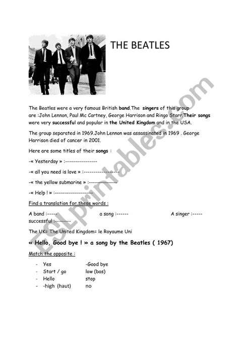 The Beatles ESL Worksheet By Isleen