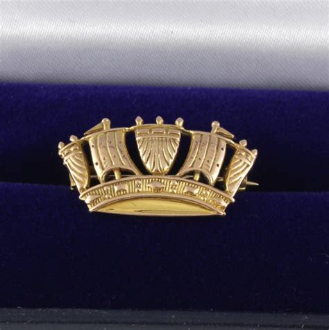 9ct Gold Royal Naval Crown Brooch Navy Tie Pin Badge J W Benson Boxed