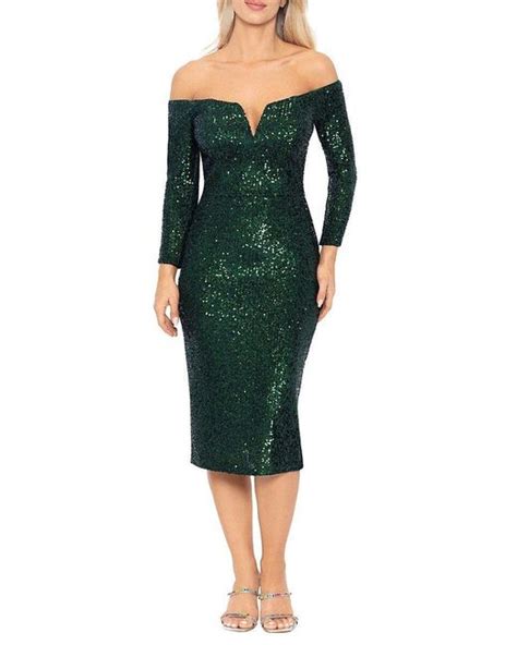 Xscape Sequin Off The Shoulder Sheath Midi Dress In Green Lyst