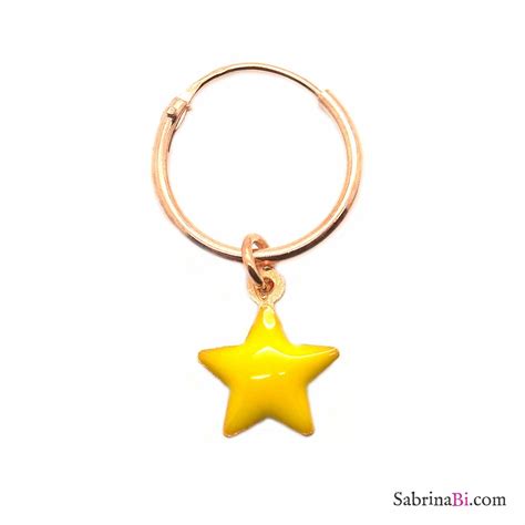 Mono Orecchino A Cerchio 1cm Argento 925 Oro Rosa Stella Smalto Giallo