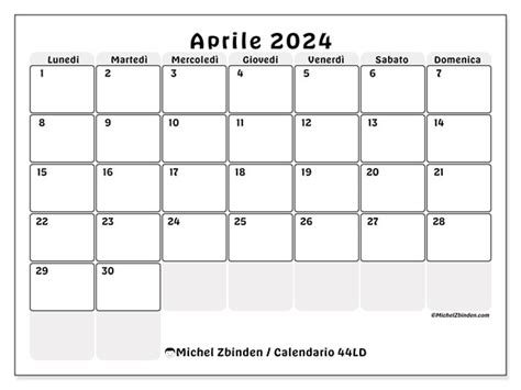 Calendario Aprile 2024 44LD Michel Zbinden IT