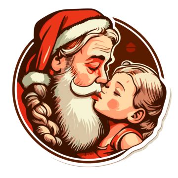 Sticker Design With Cartoon Mommy Kissing Santa Claus Isolated PNG ...